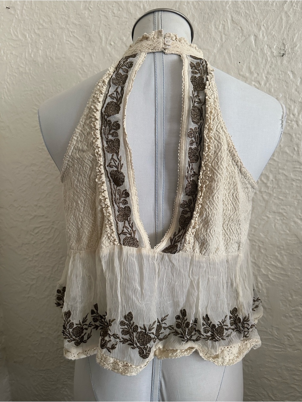 Urban Outfitters Ecote Cream Gauze Metallic Embroidery Crochet Tank Top Lace M - Picture 5 of 10